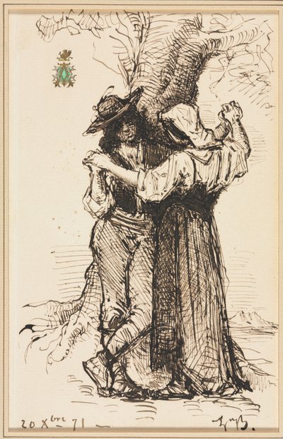 Paar, das unter einem Baum flirtet von Léon Bonnat