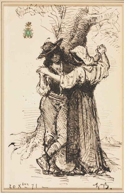 Paar beim Flirten unter einem Baum, 1871 von Léon Bonnat