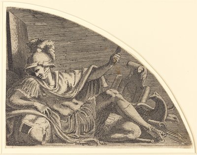 Mars sitzt auf Trophäen von Léon Davent after Francesco Primaticcio