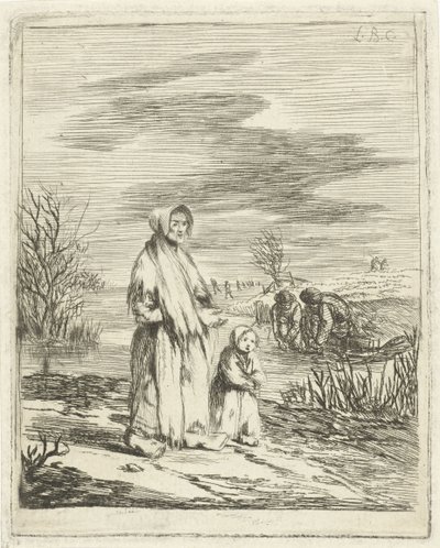 Bettlerin mit Kind an einem Graben von Louis Bernard Coclers