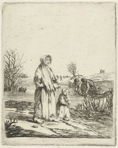 Bettlerin mit Kind an einem Graben von Louis Bernard Coclers