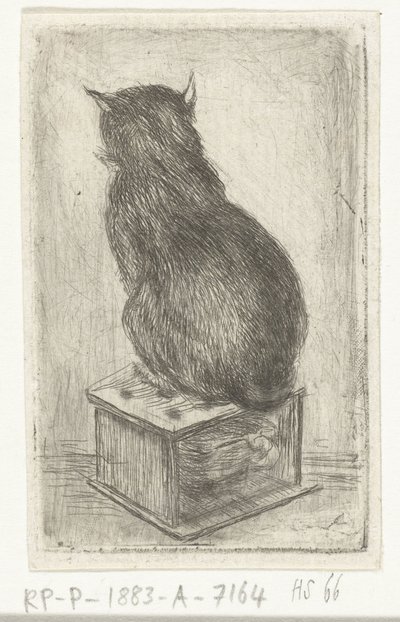 Katze sitzt auf einem Hocker von Louis Bernard Coclers