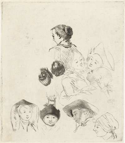 Studienblatt mit zehn Köpfen von Louis Bernard Coclers