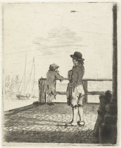 Zwei Matrosen warten im Hafen von Louis Bernard Coclers