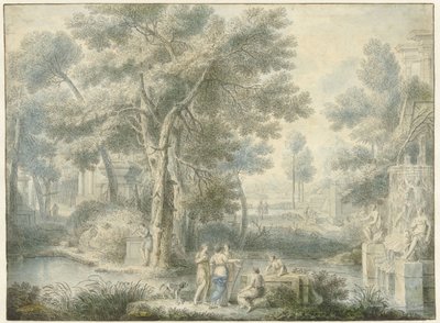 Arkadische Landschaft, rechts ein Brunnen von Louis Fabritius Dubourg