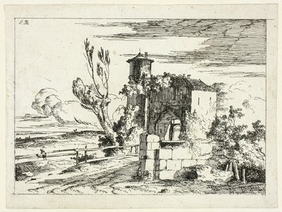 Landschaft mit altem Tor von Louis Gabriel Moreau