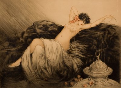 Akt mit schwarzem Pelz von Louis Justin Laurent Icart