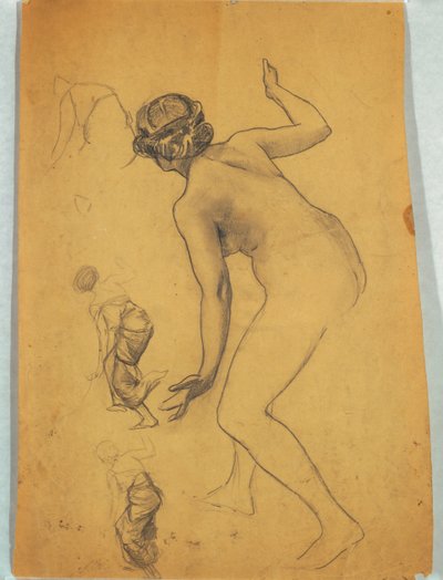 Studie einer sich bückenden nackten Figur von Louis Schaettle