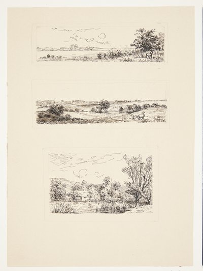 Blatt mit drei kleinen Landschaften von Louise Ravn Hansen