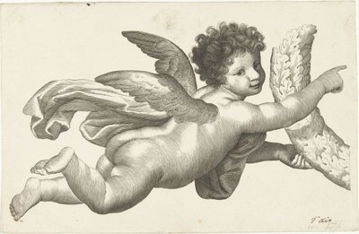 Schwebender Putto mit Kranz von Lubertus Teunis van Deth