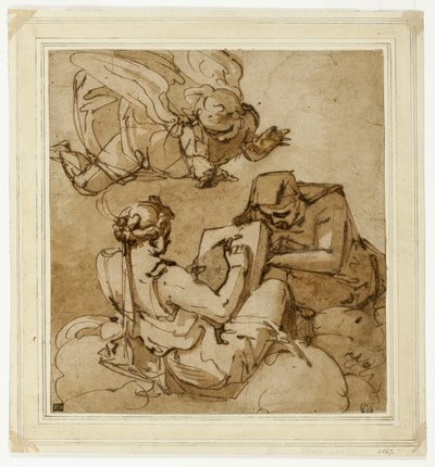 Allegorisches Thema (Engel über zwei Sibyllen) von Luca Cambiaso