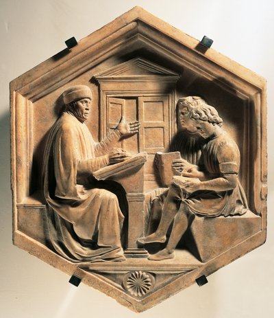 Der Gelehrte Priscian, lehrt zwei Schüler von Luca Della Robbia