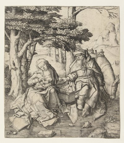 Ruhe auf der Flucht nach Ägypten von Lucas van Leyden