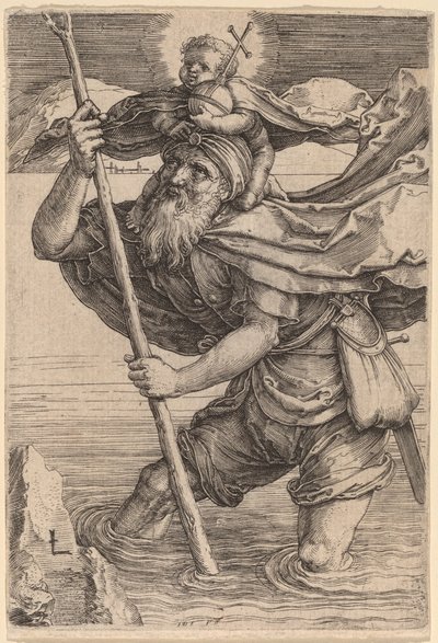 Der heilige Christophorus trägt das Jesuskind von Lucas van Leyden