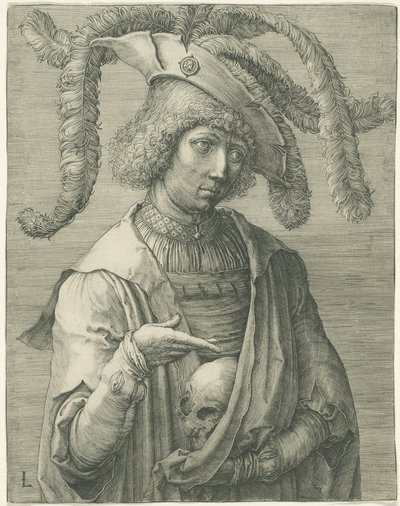 Junger Mann mit einem Schädel von Lucas van Leyden
