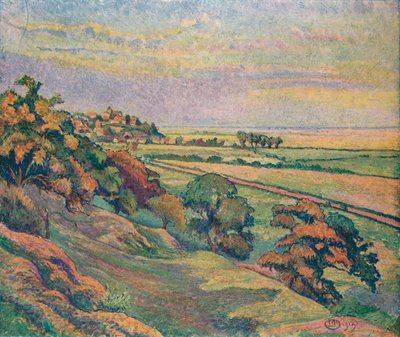 Rye von Cadborough, Sonnenuntergang, 1913 von Lucien Pissaro