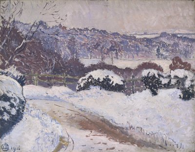 Die Dorking Road, Coldharbour, im Schnee von Lucien Pissarro