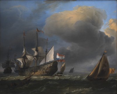 Meereslandschaft mit niederländischen Kriegsschiffen und Fischerbooten von Ludolf Bakhuizen