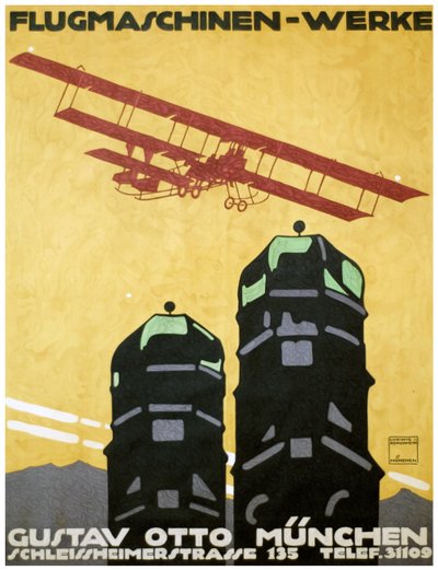 Flugmaschinen - Werke, Plakat, 1912 von Ludwig Hohlwein