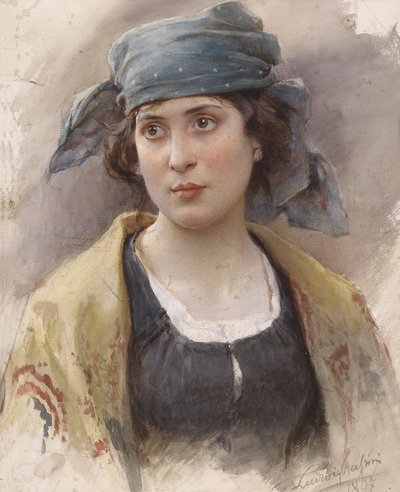 Mädchen mit grünem Kopftuch von Ludwig Passini