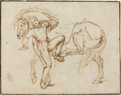 Kavallerist, der ein Pferd besteigt von Luigi Sabatelli I