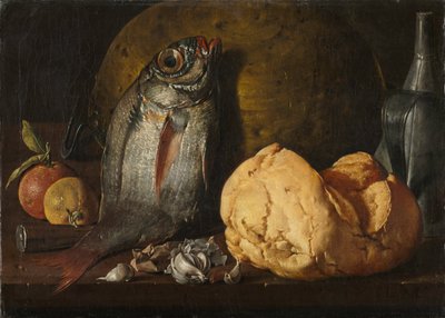 Stillleben mit Fisch, Brot und Kessel von Luis Meléndez