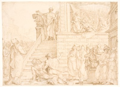 Peter predigt in Jerusalem von Maarten van Heemskerck