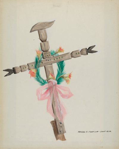 Geschnitztes Kreuz - Grab, ca. 1937 von Majel G. Claflin