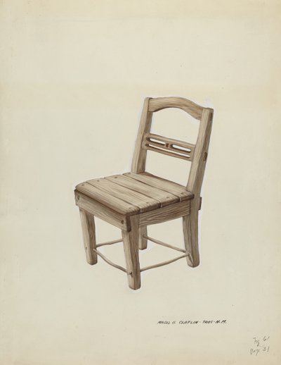 Kleiner Holzstuhl, ca. 1937 von Majel G. Claflin