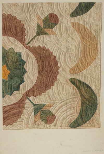 Applikation und gestepptes Deckbett, ca. 1938 von Manuel G. Runyan
