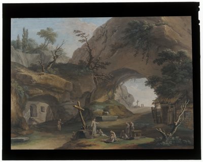 Gebirgige Landschaft mit Mönchen von Marco Ricci