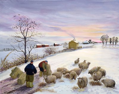 Schafe im Winter füttern von Margaret Loxton