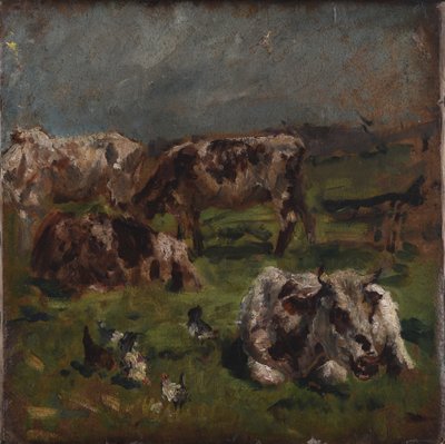 Kühe und Hühner, ca. 1880 von Mark Fisher