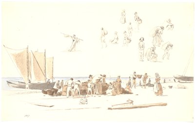 Fischer in Skagen entladen Boote am Strand von Martinus Rørbye