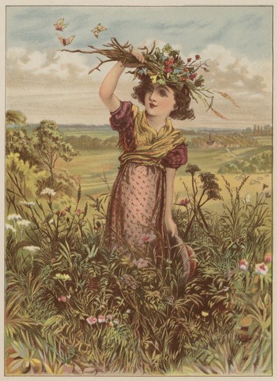 Mädchen mit Blumen und Schmetterlingen von Mary Ellen Edwards