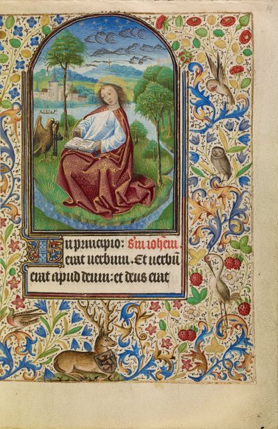 Sankt Johannes auf Patmos von Master of Jacques of Luxembourg