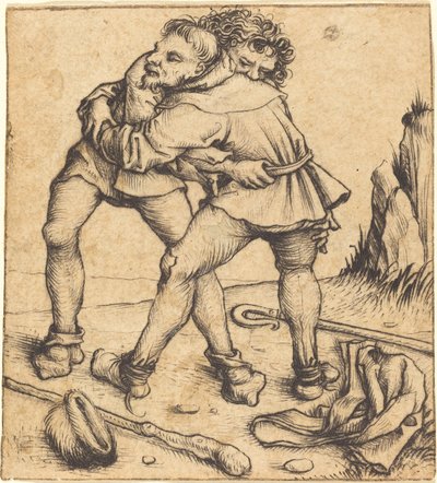 Zwei kämpfende Bauern von Master of the Housebook