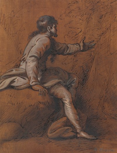 Mann sitzt auf einem Felsen von Mather Brown