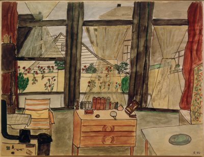 Max Beckmanns Schlafzimmer bei geöffnetem Vorhang von Mathilde Beckmann