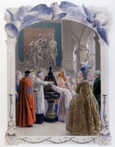 Adelstaufe im 18. Jahrhundert, c.1900 (Illustration) von Maurice Leloir