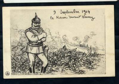 Postkarte, Satirisch in Schwarz-Weiß von Maurice Radiguet