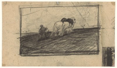 Skizze von pflügenden Pferden von Maurits van der Valk