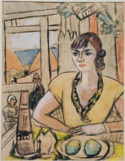 Porträt Quappi im Strandcafé von Max Beckmann