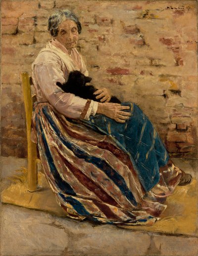 Eine alte Frau mit Katze von Max Liebermann