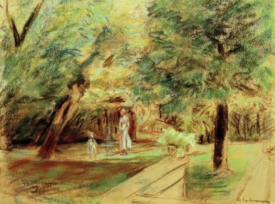 Enkelin mit Kinderfrau vor Heckengärten von Max Liebermann