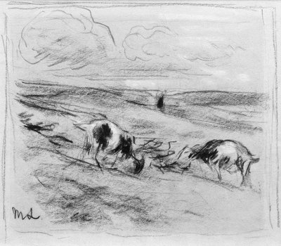 Grasende Ziegen in den Dünen von Max Liebermann