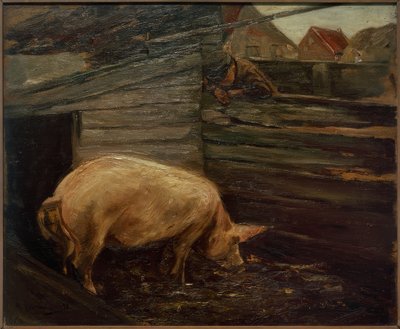 Schweinekoben mit Bauernjungen von Max Liebermann