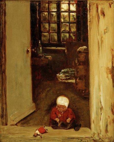 Spielendes Kind in der Haustür von Max Liebermann