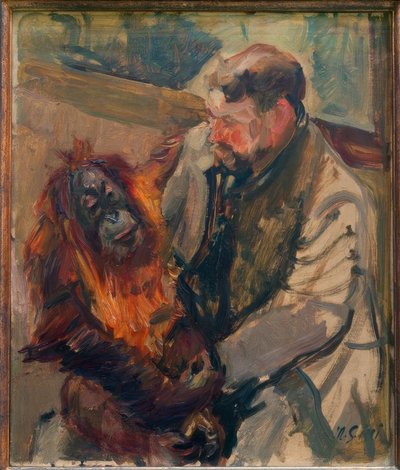 Skizze Orang Utan I – Wärter mit Seemann von Max Slevogt