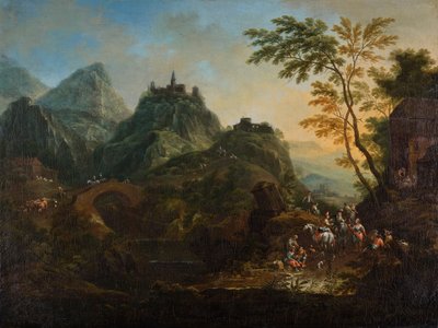 Ideale Berglandschaft mit Brücke von Maximilian Joseph Schinnagl